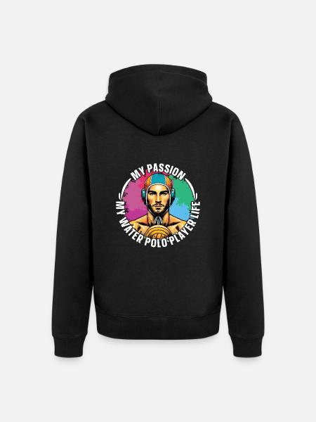 Vandpolo Min passion Min vandpolomålmand - Premium økologisk unisex-hættejakke - sort