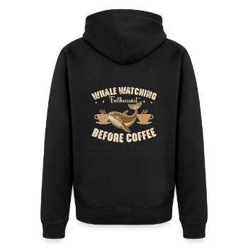 Whale Watching Enthusiast Before Sailing Coffee - Unisex Premium Bio Zip Hoodie - Schwarz - Hinten - Nico (187cm)