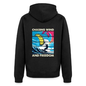 Kiteboarding Chasing Wind And Freedom Hang Gliding - Unisex Premium Bio Zip Hoodie - Schwarz - Hinten - Nico (187cm)