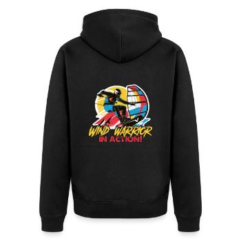 Kiteboarding Wind Warrior In Action Water Sports - Unisex Premium Bio Zip Hoodie - Schwarz - Hinten - Nico (187cm)