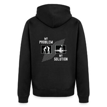 Water Rowing My Problem My Solution Pictogram Dad - Unisex Premium Bio Zip Hoodie - Schwarz - Hinten - Nico (187cm)