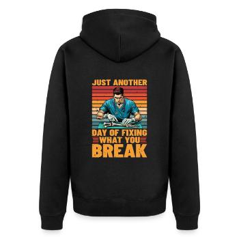 Orthopedic Surgeon Just Another Physical Therapy - Unisex Premium Bio Zip Hoodie - Schwarz - Hinten - Nico (187cm)