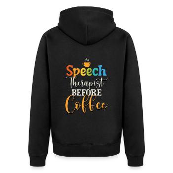 Speech Therapist Before Physiotherapy Coffee Lover - Unisex Premium Bio Zip Hoodie - Schwarz - Hinten - Nico (187cm)