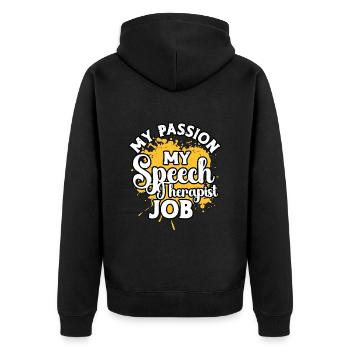 Speech Therapy My Passion My Language Therapist - Unisex Premium Bio Zip Hoodie - Schwarz - Hinten - Nico (187cm)