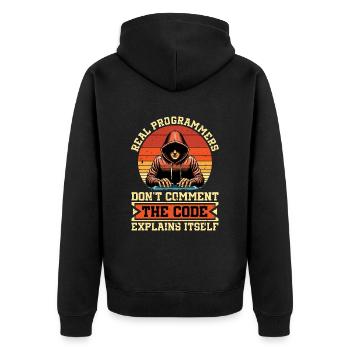 Coder Real Programmers Don't Comment Web Developer - Unisex Premium Bio Zip Hoodie - Schwarz - Hinten - Nico (187cm)