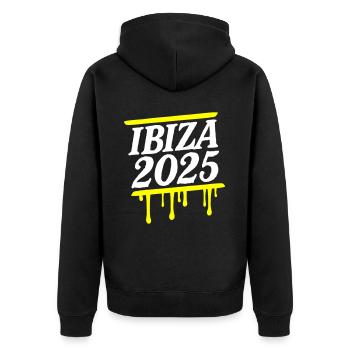 Ibiza 2025 Urlaub - Unisex Premium Bio Zip Hoodie - Schwarz - Hinten - Nico (187cm)