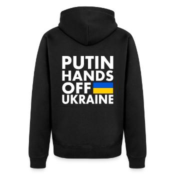 Putin hands off ukraine - Unisex Premium Bio Zip Hoodie - Schwarz - Hinten - Nico (187cm)