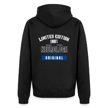 Limited Edition 100% - Neurologe - Original - Unisex Premium Bio Zip Hoodie - Schwarz - Hinten - Nico (187cm)