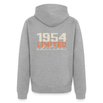 Né en 1954 | Vintage 1954 Anniversaire Rétro - Veste à capuche bio Premium Unisexe - gris chiné - Dos - Nico (187cm)