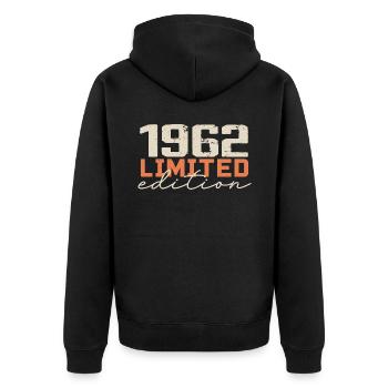 Jahrgang 1962 | Jahrgang 1962 Retro-Jubiläum - Unisex Premium Bio Zip Hoodie - Schwarz - Hinten - Nico (187cm)