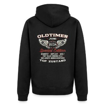 Oldtimer Juni 1958 Jahrgang 1958 66. Geburtstag 58 - Unisex Premium Bio Zip Hoodie - Schwarz - Hinten - Nico (187cm)