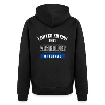 Limited Edition 100% - Arzthelfer - Original - Unisex Premium Bio Zip Hoodie - Schwarz - Hinten - Nico (187cm)
