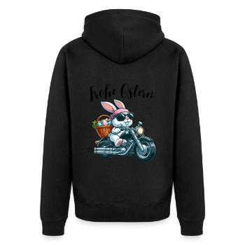 Frohe Ostern Hase Osterhase Motorrad Cool lustig - Unisex Premium Bio Zip Hoodie - Schwarz - Hinten - Nico (187cm)