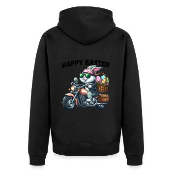 Happy Easter Bunny Motorcycle Cool Biker Easter Bunny - Unisex Premium Organic Zip Hoodie - black - Back - Nico (187cm)