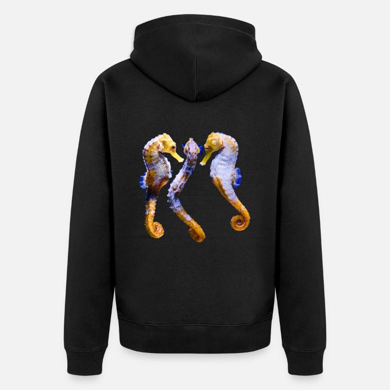 Hippocampe Dansant, Poisson, Naturel - Veste à capuche bio Premium Unisexe - noir