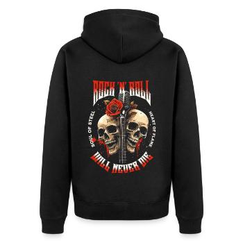 Rock N Roll Skull Electric Guitar Rose Music Rocker - Unisex Premium Organic Zip Hoodie - black - Back - Nico (187cm)