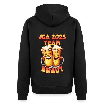 JGA 2025 Team Braut Bier Alkohol Saufen Lustig - Unisex Premium Bio Zip Hoodie - Schwarz - Hinten - Nico (187cm)