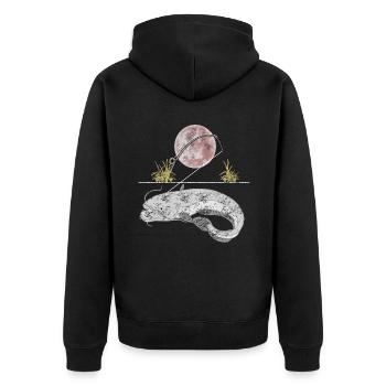 Wels Angeln - Unisex Premium Bio Zip Hoodie - Schwarz - Hinten - Nico (187cm)