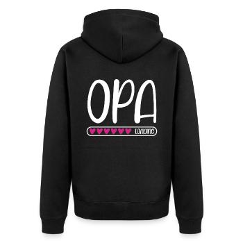 Opa loading - Unisex Premium Bio Zip Hoodie - Schwarz - Hinten - Nico (187cm)