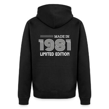 1981 Geburtstagsgeschenk 1981 Geschenkidee - Unisex Premium Bio Zip Hoodie - Schwarz - Hinten - Nico (187cm)