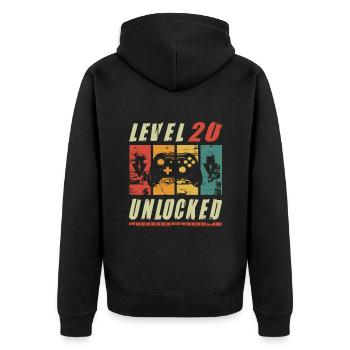 Level 20 Unlocked Gamer Turning 20th Birthday Gift - Unisex Premium Bio Zip Hoodie - Schwarz - Hinten - Nico (187cm)