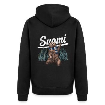 Suomi - Finnland - Finland - Bär - Unisex Premium Bio Zip Hoodie - Schwarz - Hinten - Nico (187cm)
