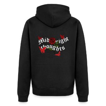 Rote Schmetterlinge & Rose "Midnight thoughts" - Unisex Premium Bio Zip Hoodie - Schwarz - Hinten - Nico (187cm)