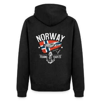 Norwegen Angeltour 2023 - Unisex Premium Bio Zip Hoodie - Schwarz - Hinten - Nico (187cm)