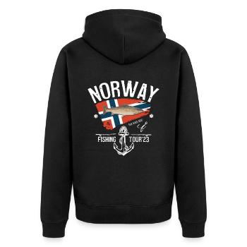 Norwegen Angeltour 2023 - Unisex Premium Bio Zip Hoodie - Schwarz - Hinten - Nico (187cm)