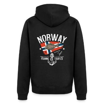 Norwegen Angeltour 2023 - Unisex Premium Bio Zip Hoodie - Schwarz - Hinten - Nico (187cm)