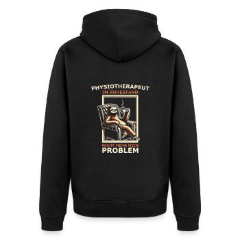 Physiotherapeut im Ruhestand - Unisex Premium Bio Zip Hoodie - Schwarz - Hinten - Nico (187cm)