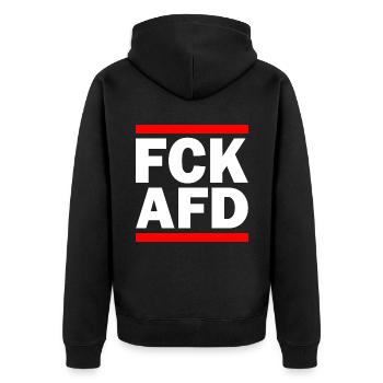 Fuck afd - Unisex Premium Bio Zip Hoodie - Schwarz - Hinten - Nico (187cm)