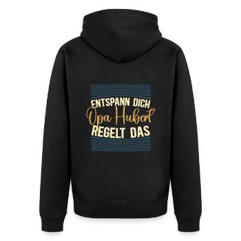 Entspann dich Opa Hubert regelt das - Unisex Premium Bio Zip Hoodie - Schwarz - Hinten - Nico (187cm)
