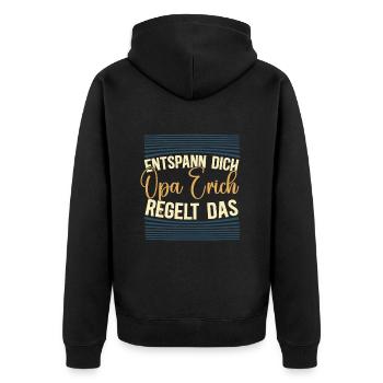 Entspann dich Opa Erich regelt das - Unisex Premium Bio Zip Hoodie - Schwarz - Hinten - Nico (187cm)