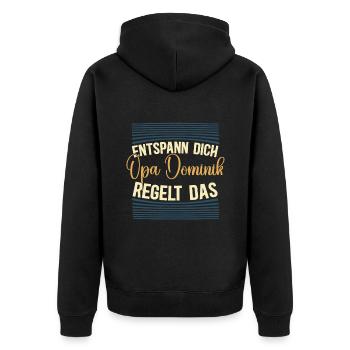 Entspann dich Opa Dominik regelt das - Unisex Premium Bio Zip Hoodie - Schwarz - Hinten - Nico (187cm)