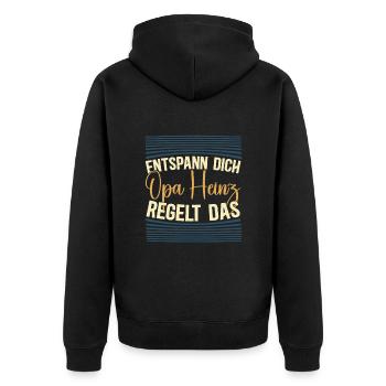 Entspann dich Opa Heinz regelt das - Unisex Premium Bio Zip Hoodie - Schwarz - Hinten - Nico (187cm)