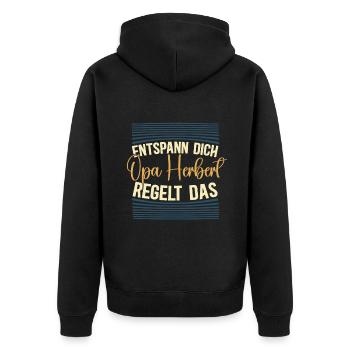 Entspann dich Opa Herbert regelt das - Unisex Premium Bio Zip Hoodie - Schwarz - Hinten - Nico (187cm)