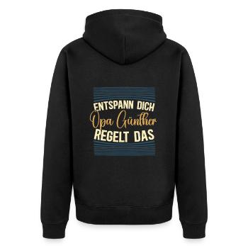 Entspann dich Opa Günther regelt das - Unisex Premium Bio Zip Hoodie - Schwarz - Hinten - Nico (187cm)