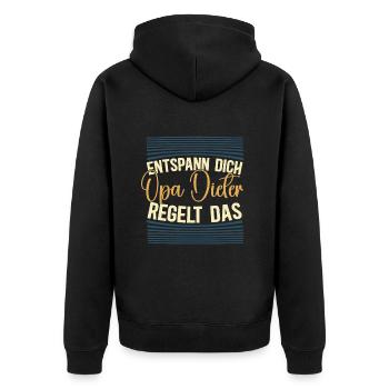 Entspann dich Opa Dieter regelt das - Unisex Premium Bio Zip Hoodie - Schwarz - Hinten - Nico (187cm)