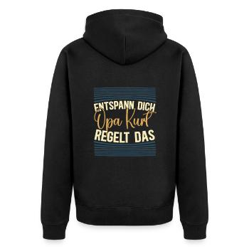 Entspann dich Opa Kurt regelt das - Unisex Premium Bio Zip Hoodie - Schwarz - Hinten - Nico (187cm)