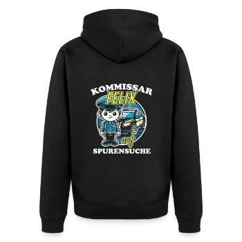 Kommissar Felix Spurensuche - Unisex Premium Bio Zip Hoodie - Schwarz - Hinten - Nico (187cm)