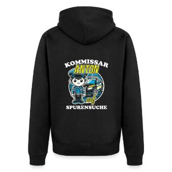 Kommissar Anton Spurensuche - Unisex Premium Bio Zip Hoodie - Schwarz - Hinten - Nico (187cm)