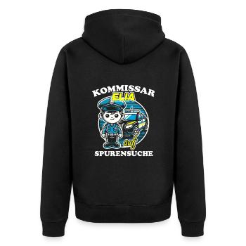 Kommissar Elia Spurensuche - Unisex Premium Bio Zip Hoodie - Schwarz - Hinten - Nico (187cm)