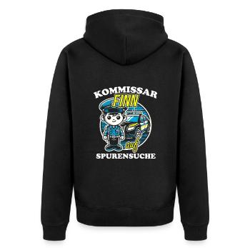 Kommissar Finn Spurensuche - Unisex Premium Bio Zip Hoodie - Schwarz - Hinten - Nico (187cm)