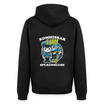 Kommissar Liam Spurensuche - Unisex Premium Bio Zip Hoodie - Schwarz - Hinten - Nico (187cm)