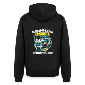 Kommissar Daniel Spurensuche - Unisex Premium Bio Zip Hoodie - Schwarz - Hinten - Nico (187cm)