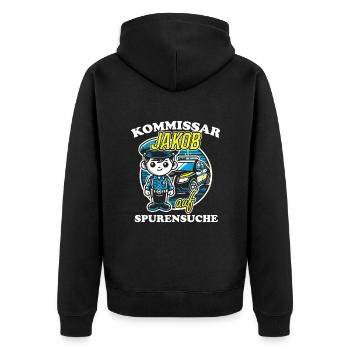 Kommissar Jakob Spurensuche - Unisex Premium Bio Zip Hoodie - Schwarz - Hinten - Nico (187cm)