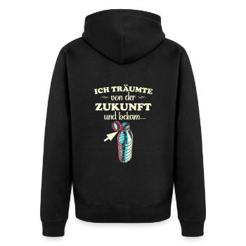 Ich träumte von der Zukunft und bekam feste Deckel - Unisex Premium Bio Zip Hoodie - Schwarz - Hinten - Nico (187cm)