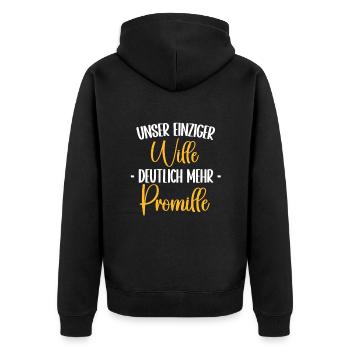 Unser einziger Wille mehr Promille - Unisex Premium Bio Zip Hoodie - Schwarz - Hinten - Nico (187cm)