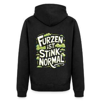 Furzen ist stinknormal Blähungen Furz Pupsen - Unisex Premium Bio Zip Hoodie - Schwarz - Hinten - Nico (187cm)
